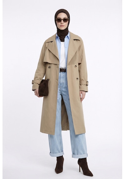 Armine Trend Beli Kemerli Allerli Trençkot Bej 26yt711