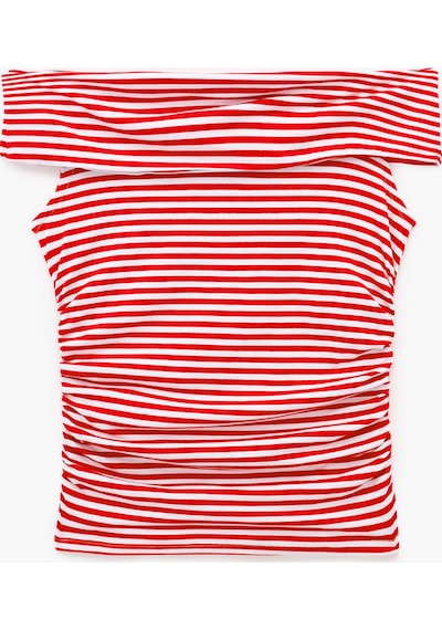 Koton Koton X Sibil Çetinkaya - Slim Fit Drape Detaylı Çizgili Omzu Açık Bluz Kırmızı Çizgili 6sak10105uk Koton Koton X Sibil Çetinkaya - Slim Fit Drape Detaylı Çizgili Omzu Açık Bluz Kırmızı Çizgili 6sak10105uk