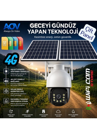 Geceyi Gündüz Gösteren Starlight Çift Panelli 4g Aov Solar Kamera