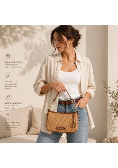 Us Polo Assn U.s. Polo Assn. Kadın Hasır Omuz Ve Çapraz Çanta Us24398 K.bej