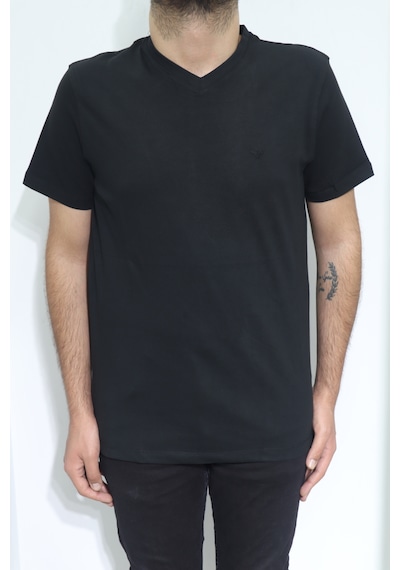 Santa Dmctekstil Erkek Düz Spor Kesim Kalıbı Rahat V Yaka T-shirt Siyah