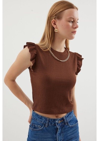 Bigdart 0430 Örme Bluz - Kahverengi 001