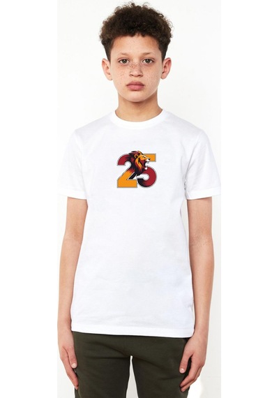Tshirthane 25 Aslan Beyaz Çocuk Bisikletyaka Tshirt Beyaz