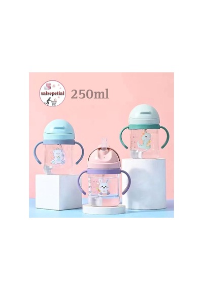 250ml Figürlü Pipeti Suluk Bebek Matara Sevimli Su Şişesi Bebek Pipetli Yatarken Içme Aparatı Var Mavi