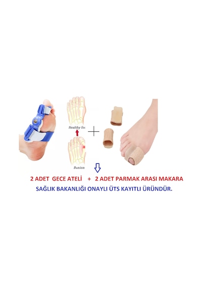 Halluks Valgus Gece Ateli Mavi + Parmak Arası Makara Ayak Kemik