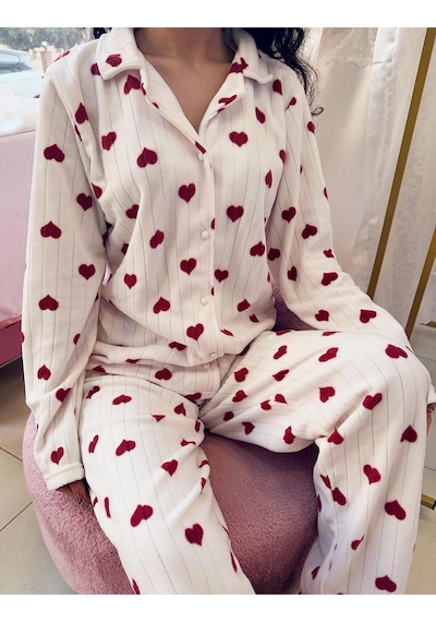 Mh Moony Homewears My Valentine Termal Polar Pijama Takımı Ekru