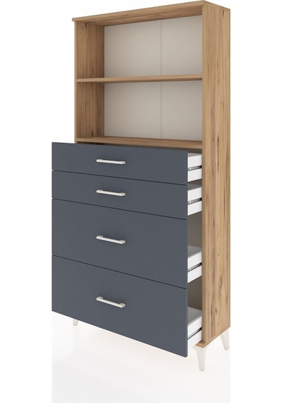 Arges Dolap 2 Raflı 4 Çekmeceli 88x30x182 Çam-antrasit Atlas Çam