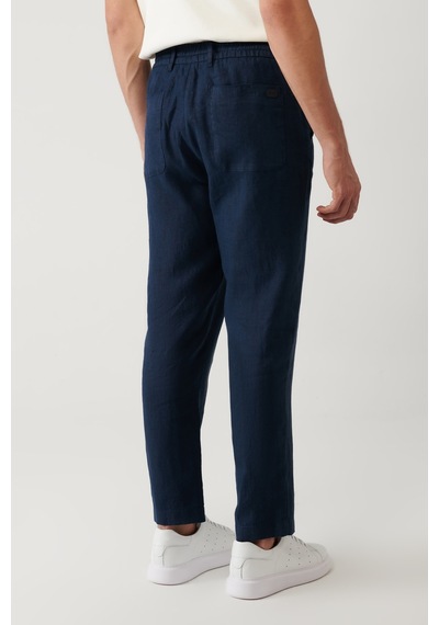 Avva Erkek Lacivert Beli Lastikli Keten Pantolon B003032 Lacivert