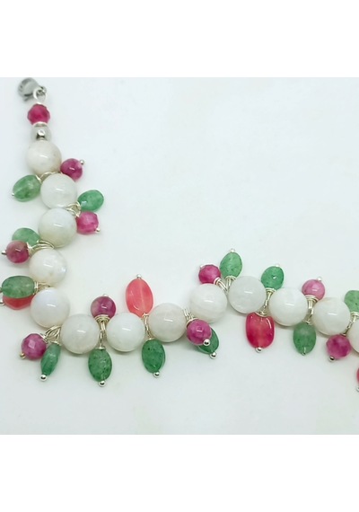 2702 Aytaşı Yeşil Çilek Kuvars Pembe Akik Ve Kuvars El Yapımı Bileklik Çok Renkli