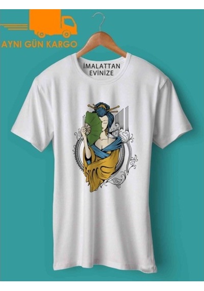 Geyşa Yelpaze Baskılı Tişört Tshirt Ücretsiz Kargo