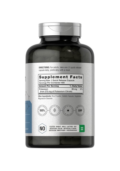 Horbaach Potassium Citrate 275 Mg 400 Capsules Non-gmo, Glute... Aromasız