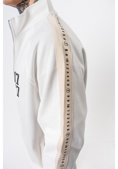 Respire Erkek 7 Şerit Detaylı Dik Yaka Doubleface Zip Oversize Sweatshirt Ekru
