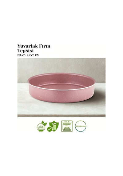 3lü Granit Yuvarlak Fırın Tepsisi Seti - Pembe Çok Renkli
