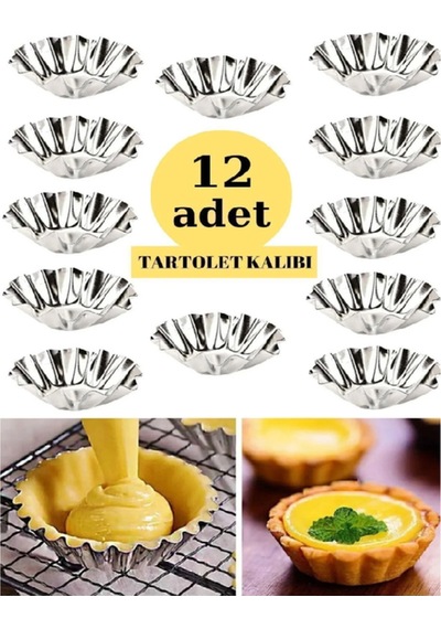 12 Adet Tartolet Kalıbı Kek Kurabiye Tart Kalıbı Çelik Gri Diğer