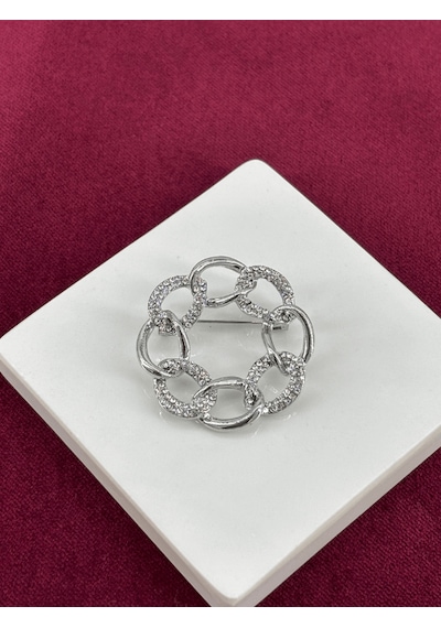 Gümüş Taşlı Ve Silver Detaylı İç İçe Geçmiş Halka Figürlü Silver Broş Silver