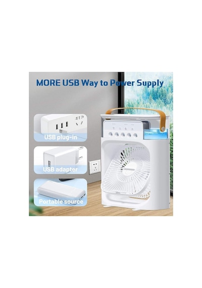 Tst-2502clr Buzlu Fan 600ml Su Hazneli Su Buharı Püskürtmeli Masaüstü Vantilatör Zaman Ayarlı Serinletici Mini Klima Led Işıklı Ve Koku Hazneli