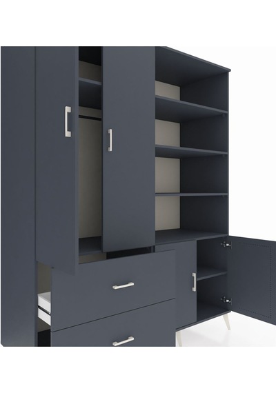 Kronos Gardrop 7 Raflı 2 Çekmeceli Tek Askılı 176x59x221 Antrasit-antrasit Antrasit Kronos Gardrop 7 Raflı 2 Çekmeceli Tek Askılı 176x59x221 Antrasit-antrasit Antrasit