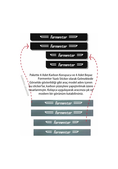 Cupra Formentor Dekoratif Karbon Kapı Koruma Eşiği Siyah Üzeri Beyaz Cupra Formentor Yazılı 4'lü Set