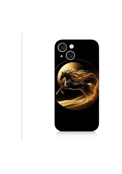 Apple Uyumlu iPhone 15 Plus Altın At Desenli Silikon Kılıf Silikon