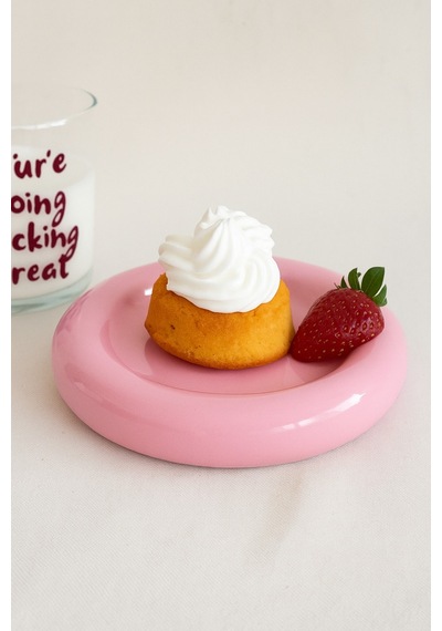 Seramik Küçük Boy Parlak Pembe Donut Tatlı Tabağı Beyaz - 790589968 Beyaz