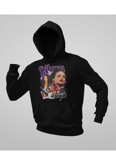 Şarkıcı Rihanna Baskılı Unisex Oversize Hoodie Siyah
