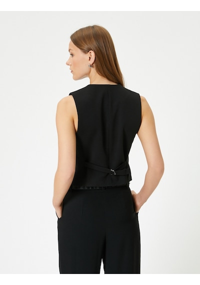 Koton Blazer Yelek V Yaka Düğmeli Fleto Cepli Siyah 4sak30042ek Siyah
