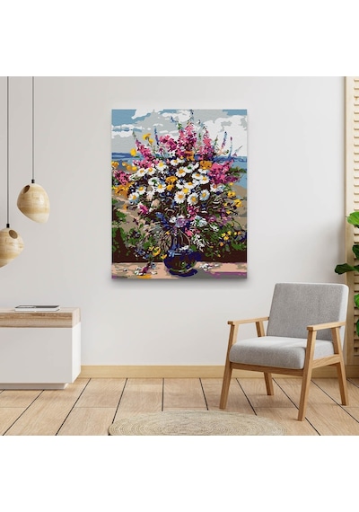 Sayılarla Boyama Seti 40 x 50 CM Tuval Şasesine Gerili Vazodaki Renkler