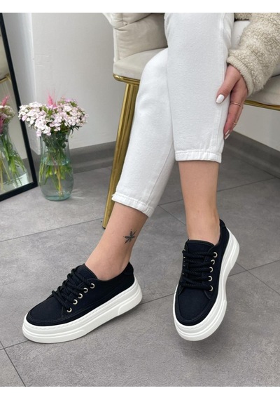 Erva'nın Butiği Siyah Keten Werner Bağcıklı Kadın Sneakers-5359