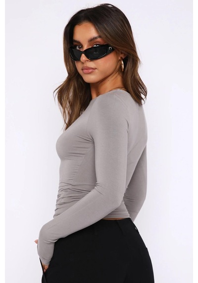 Seeh Boyalı Gri Bisiklet Yaka Basic Uzun Kollu Body Sh142