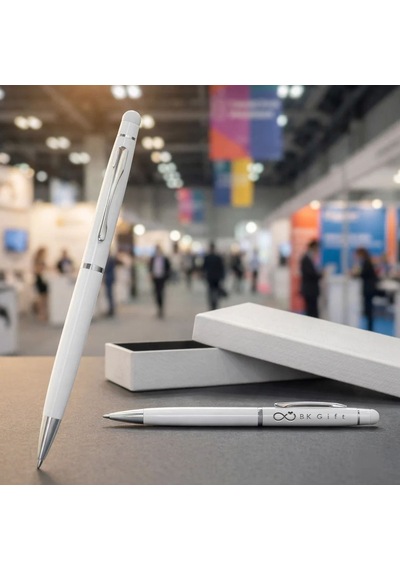 Bk Kurumsal Promosyon 1022 Metal Beyaz Touchpen Kalem Lazer Baskılı Logolu Tükenmez Kalem 10 Adet