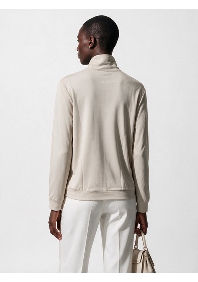 Vedi-bb Kadın Dik Yaka Yarım Fermuarlı İşlemeli Uzun Kollu Sweatshirt Taş