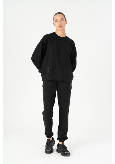 Maraton Oversize Kadın Bisiklet Yaka Siyah Sweatshirt Siyah