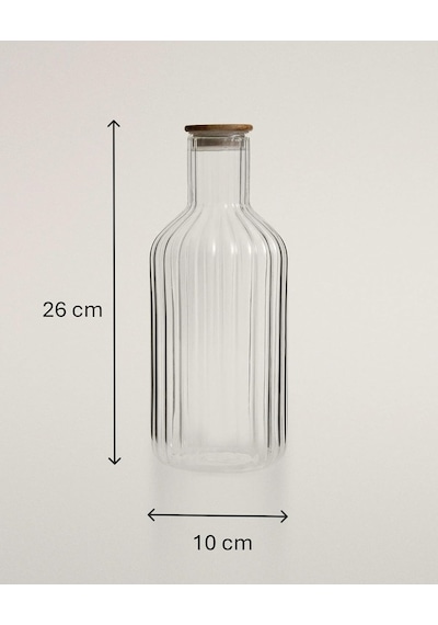Lexroo Çizgili Borosilikat Cam Karaf 1.5lt - Vakumlu Ahşap Kapaklı Sürahi