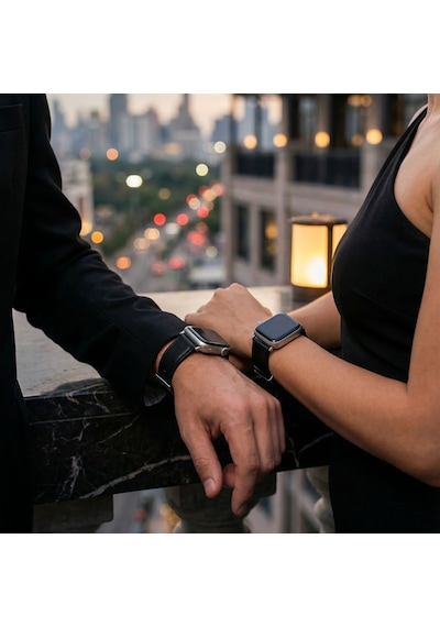 Apple Watch Uyumlu İnce Siyah Deri Kordon Metal Köprülü