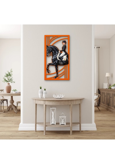 Terbiye Atında Zarif Binici Metal Tablo 70x125 Cm Çok Renkli