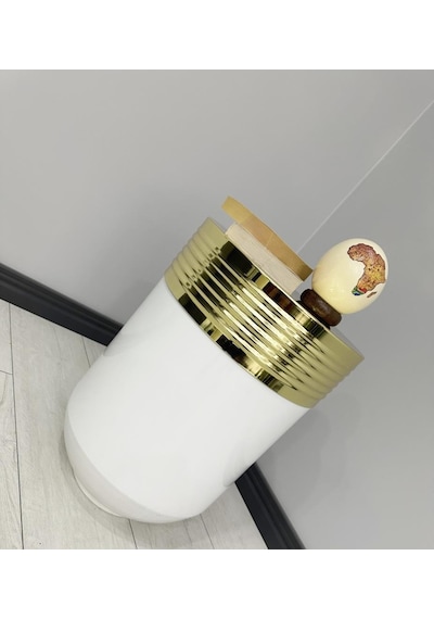 Elegant Dekoratif Gold Darbuka Parlak Beyaz Sehpa 60cm