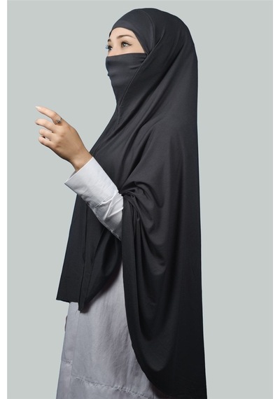 Altobeh Hazır Türban Peçeli Pratik Eşarp Tesettür Nikaplı Hijab - Namaz Örtüsü Sufle (5XL) - Füme