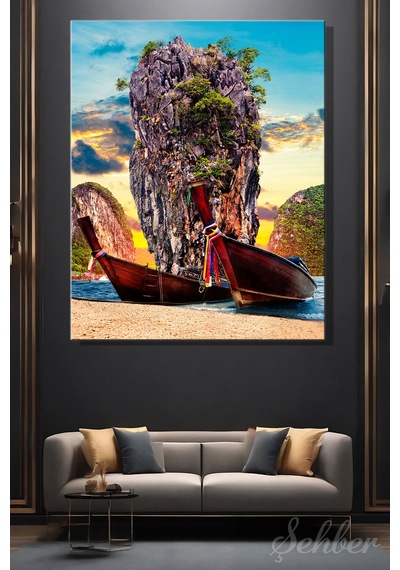Yatay Kanvas Tablo Tekli Ev Kafe Ofis Carlos Castilla Fotoğrafı Tayland Phang Nga Körfezi 2331
