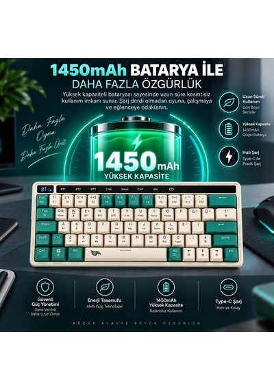 Rgb Kablosuz Oyuncu Klavyesi 64 Tuş Tri-mode Türkçe Q Gaming Kb-01