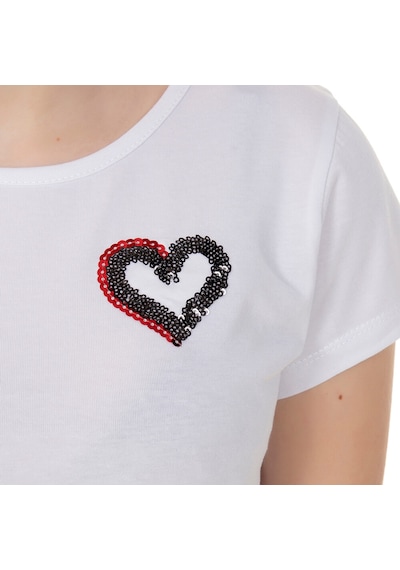 Toontoy Kids Toontoy Kız Çocuk T-shirt Kalp Nakışlı Beyaz
