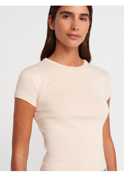 Dilvin 31750 Kontrast Kısa Kollu Tshirt-taş Taş