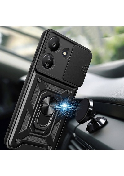 Xiaomi Poco C65 Kılıf Magnetik Standlı Kamera Korumalı Zore Sürgülü Vega Kapak Mavi