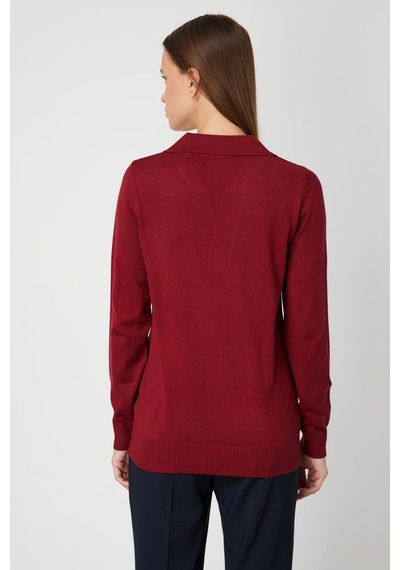 On Fashion Kadın Omuz Yaprak Zincirli Bordo Kazak 65334 Bordo