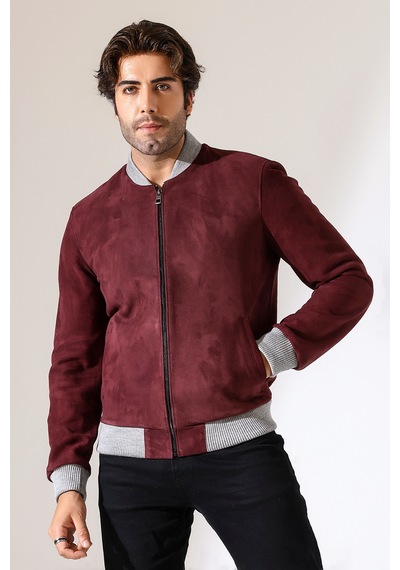 M M Marki Marki Erkek Hakiki Süet Deri Ceket, Bordo, Pilot Model, 67 Cm, Fermuarlı
