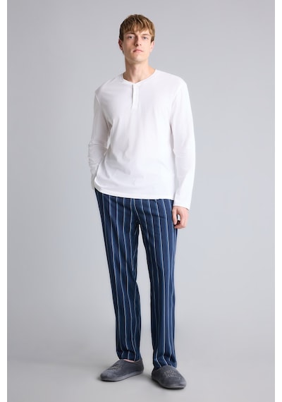 Defacto New Regular Fit Uzun Kollu Düğme Detaylı Üst Çizgili Alt 2li Pijama Takımı H7607ax26auwt34 Beyaz-wt34