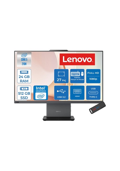 Lenovo ThinkCentre Neo 50a 27 Gen 5 12SA0026TRF07 Core 5 210H 24 GB 512 GB SSD 27" Free Dos AIO Masaüstü Bilgisayar