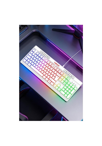 Membran Switch Rainbow Led Işıklı Türkçe Q Gaming Oyuncu Klavyesi Beyaz Renk Klavye