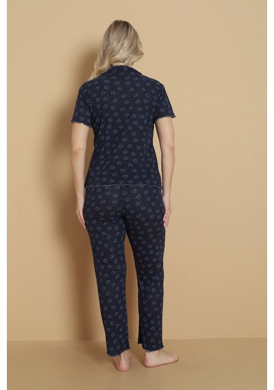 Wordex Mirano 1711 Kalp Desenli Pointel İnce Kumaş Düğmeli Kısa Kollu Kadın Pijama Takımı Lacivert Wordex Mirano 1711 Kalp Desenli Pointel İnce Kumaş Düğmeli Kısa Kollu Kadın Pijama Takımı Lacivert