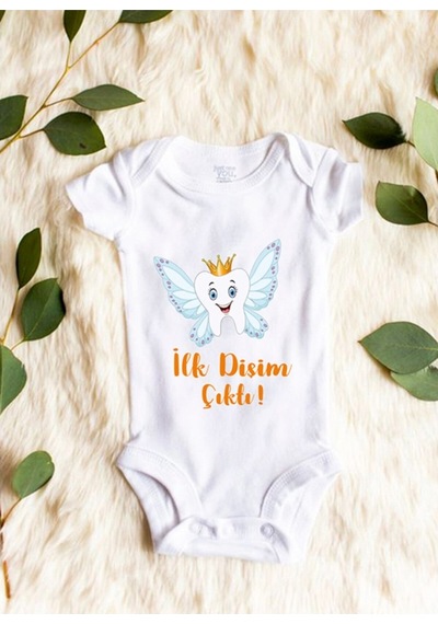 Tuğbababy Baby Dişim Çıktı Baskılı Bebek Body Zıbın Kız Erkek Beyaz