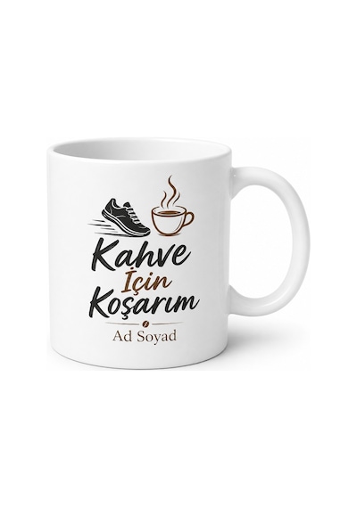 Kahve İçin Koşarım Sabah Koşusu Kupası Hediye Beyaz / Çok Renkli